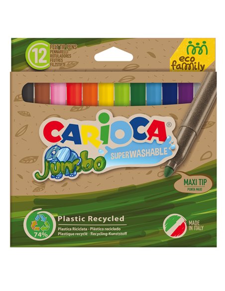 Scatola 12 pennarelli Jumbo Eco Family lavabili colori assortiti Carioca 43101