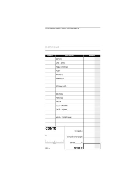 Blocco conti ristoranti/pizzerie/trattorie 100copie 21,5x10cm DU162100000 DU162100000 DATA UFFICIO ALBERGHI-RISTORANTI