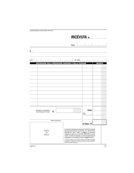 Blocco registro onorari/fatture ricevute sanitarie 50/50 autoric. DU16547N000 DU16547N000 DATA UFFICIO BLOCCHI RICEVUTE-FATTURE