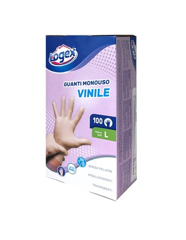 Scatola da 100 guanti monouso in vinile NON talcato Tg. M/L Logex B8LX-3478V03 LOGEX PROFESSIONAL GUANTI DI PROTEZIONE