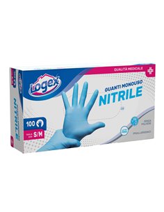 Scatola 100 guanti in nitrile non talcato tg. S/M azzurro uso medicale 3476LXM LOGEX PROFESSIONAL GUANTI DI PROTEZIONE
