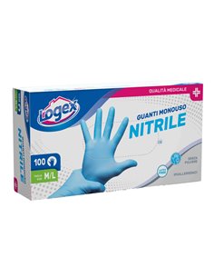 Scatola 100 guanti in nitrile non talcato tg. M/L azzurro uso medicale 3476LXL LOGEX PROFESSIONAL GUANTI DI PROTEZIONE