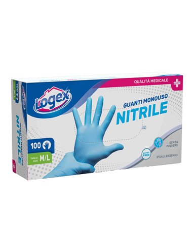 Scatola 100 guanti in nitrile non talcato tg. M/L azzurro uso medicale 3476LXL LOGEX PROFESSIONAL GUANTI DI PROTEZIONE