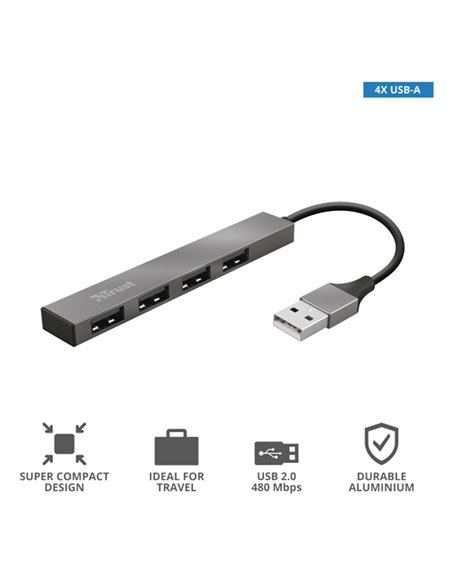 Hub Mini USB a 4 porte in alluminio Halyx -Trust 23786