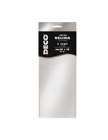 Busta 5 fogli carta velina metallizzata 20gr 50x76cm argento DECO 12455/2 DECO CARTA CRESPA-VELINA