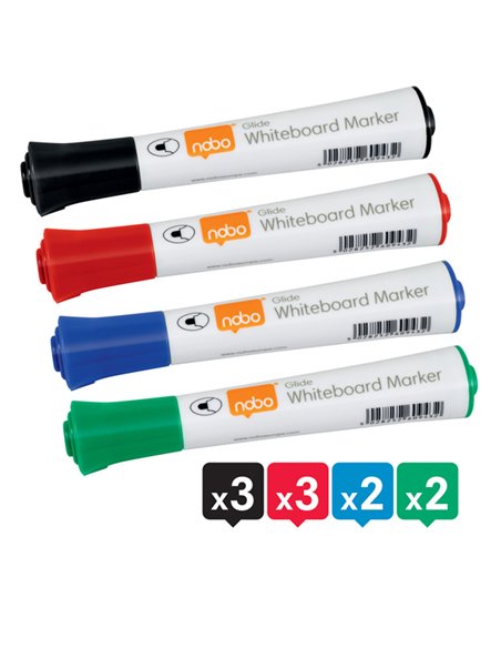 Astuccio 10 pennarelli Glide per lavagne bianche punta tonda colori ass.ti Nobo 1915268 NOBO CANCELLINI E KIT PER LAVAGNE
