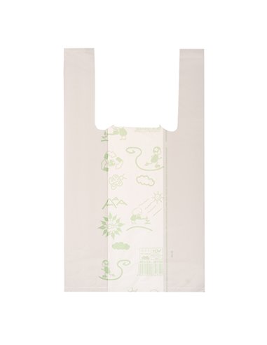 Scatola 500 Shoppers bianchi MINI 15µ 22x40CM 6,5+6,5cm Mater-Bi G1D005H