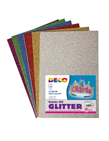 Busta 10 fogli Gomma Crepp Glitter 20x30cm colori assortiti DECO 12377 DECO ACCESSORI DIDATTICI E LAVORI MANUALI