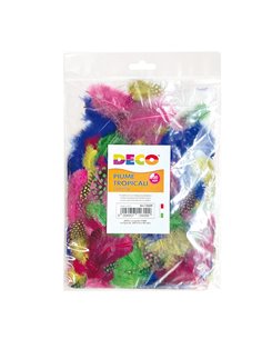 Busta 100 piume tropicali dim. 50-100mm in colori assortiti DECO 12609 DECO ACCESSORI DIDATTICI E LAVORI MANUALI