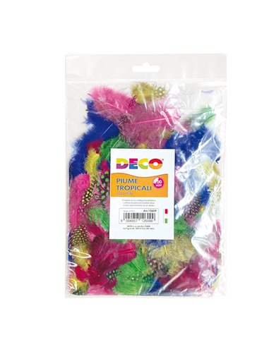 Busta 100 piume tropicali dim. 50-100mm in colori assortiti DECO 12609 DECO ACCESSORI DIDATTICI E LAVORI MANUALI