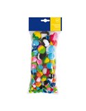 Busta 100 pz pompon a strisce dim. 10-35mm in colori assortiti DECO 12613