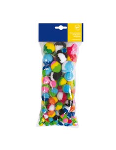 Busta 100 pz pompon a strisce dim. 10-35mm in colori assortiti DECO 12613 DECO ACCESSORI DIDATTICI E LAVORI MANUALI