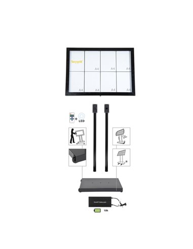 ESPOSITORE A LED 8xA4 PER ESTERNI Securit MCS-8A4-BL SECURIT PORTADEPLIANT DA TERRA