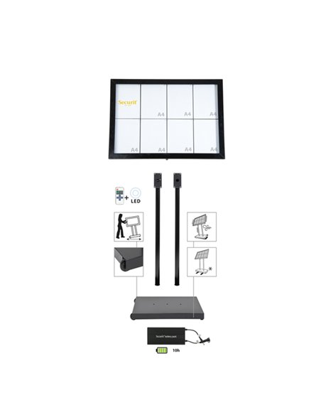 ESPOSITORE A LED 8xA4 PER ESTERNI Securit MCS-8A4-BL SECURIT PORTADEPLIANT DA TERRA