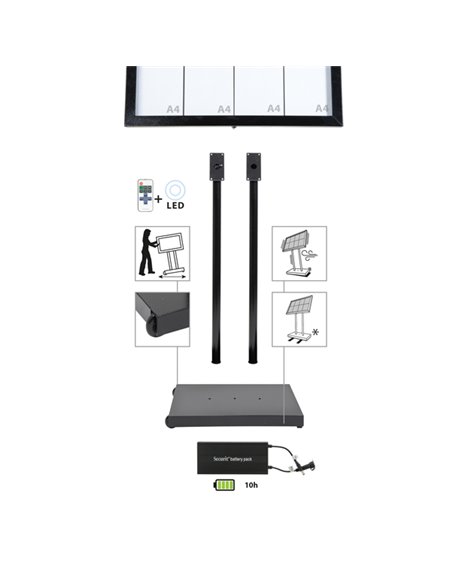 Base per ESPOSITORE A LED 8xA4 PER ESTERNI Securit MCS-BA-BL2 SECURIT PORTADEPLIANT DA TERRA