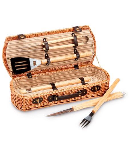 Set Barbecue - 5 attrezzi in valigetta di vimini C951033/A