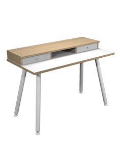 Postazione Home-Office con sopralzo 120x60xH74,4cm gambe metallo Bianco/Rovere 207-DJB-3C-AM ARTEXPORT SCRIVANIE E TAVOLI RIU...