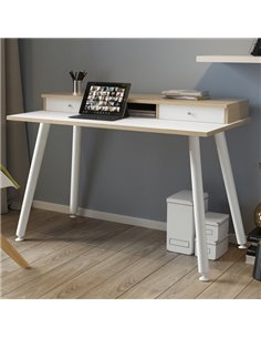 Postazione Home-Office con sopralzo 120x60xH74,4cm gambe metallo Bianco/Rovere 207-DJB-3C-AM ARTEXPORT SCRIVANIE E TAVOLI RIU... 2