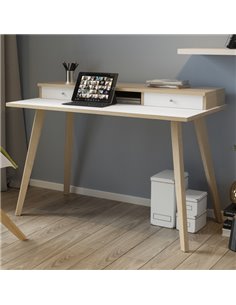 Postazione Home-Office con sopralzo 120x60xH74,4cm gambe legno Bianco/Rovere 207-DKB-3C-AQ ARTEXPORT SCRIVANIE E TAVOLI RIUNIONE 2