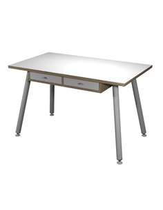Postazione Home-Office con sottopiano 120x60xH74,4cm gambe metal Bianco/Rovere 206-DJB-3C-AM ARTEXPORT SCRIVANIE E TAVOLI RIU...