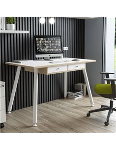Postazione Home-Office con sottopiano 120x60xH74,4cm gambe metal Bianco/Rovere 206-DJB-3C-AM ARTEXPORT SCRIVANIE E TAVOLI RIU... 2