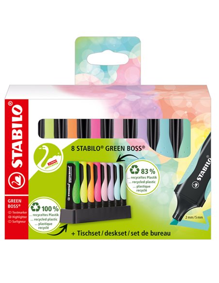 Deskset 8 evidenziatori STABILO® GREEN BOSS® 83recycled 6070/08-5 STABILO COLORE LIQUIDO
