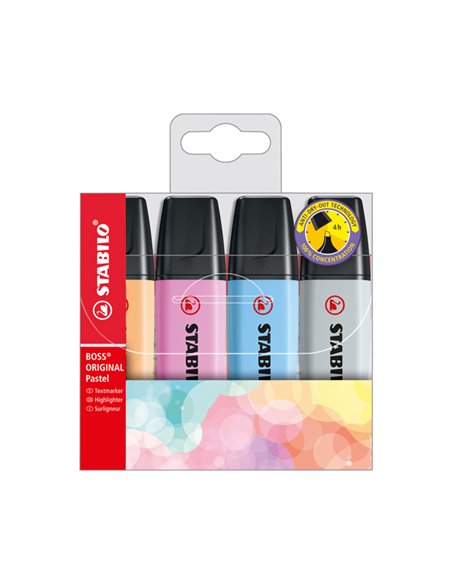 Astuccio 4 evidenziatore Stabilo Boss Pastel colori ass. 70/4-4 70/4-4 STABILO COLORE LIQUIDO