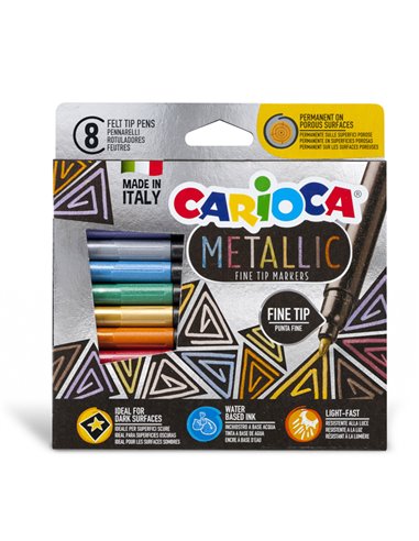 Scatola 8 Metallic pennarelli punta fine colori assortiti Carioca 43162