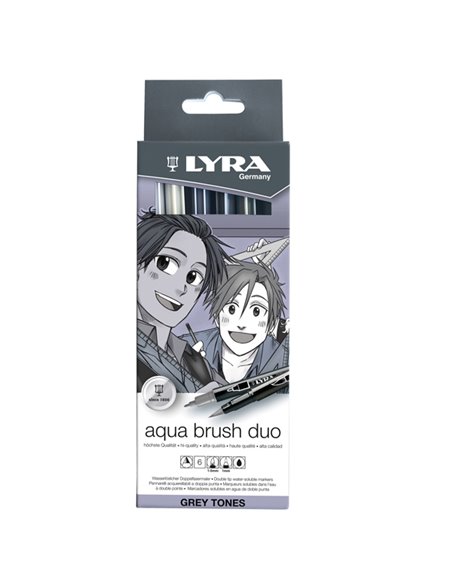ASTUCCIO 6 PENNARELLI AQUA BRUSH DUO LYRA Scala di Grigio L6521063 L6521063 LYRA PENNARELLI SPECIALI