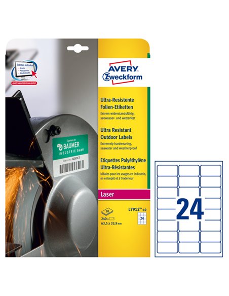 Etichette bianche in polietilene 63,5x33,9mm, laser, 10fg Avery L7912-10 AVERY ETICHETTE CARTA COPY-LASER-INKJET