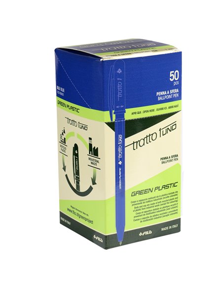 Scatola 50 penna blu Tratto 1 Green punta media 1.0mm F838301 TRATTO CON CAPPUCCIO