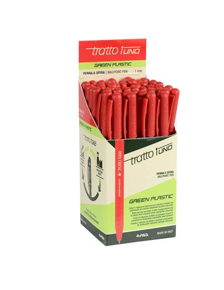 Scatola 50 penna rosso Tratto 1 Green punta media 1.0mm F838302 TRATTO CON CAPPUCCIO
