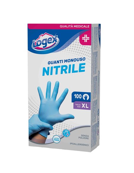 Scatola 100 guanti in nitrile non talcato tg. XL azzurro uso medicale 3476LXXL LOGEX PROFESSIONAL GUANTI DI PROTEZIONE