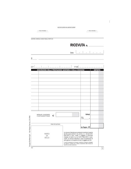 Blocco ricevute sanitarie numerate 100x2 autoric. DU1653C1000 DU1653C1000 DATA UFFICIO BLOCCHI RICEVUTE-FATTURE