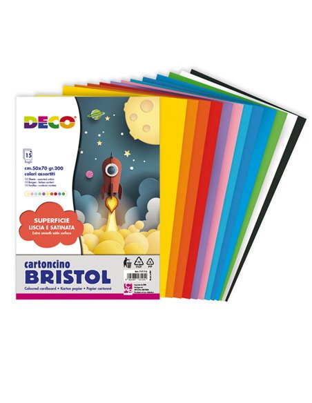 Busta di carta Bristol 15 fg colori 50x70cm colori assortiti DECO 717/15 DECO CARTONCINO COLORATO