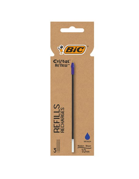 Blister 3 refill Cristal® Re'New 1mm blu BIC® 503838
