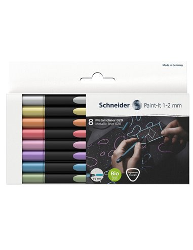 Astuccio 8 pennarelli Metallic Liner 020 punta 1-2mm colori assortiti Schneider P700296 SCHNEIDER PUNTA FELTRO