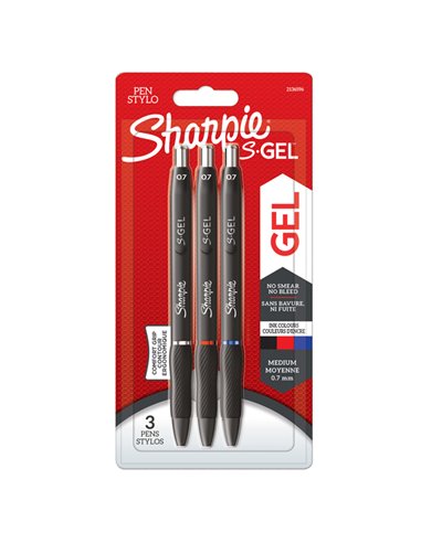 Astuccio 3 penne gel a scatto 0.7mm nero/blu/rosso Sharpie 2136596 SHARPIE PENNE GEL A SCATTO