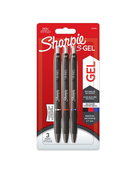 Astuccio 3 penne gel a scatto 0.7mm nero/blu/rosso Sharpie 2136596 SHARPIE PENNE GEL A SCATTO