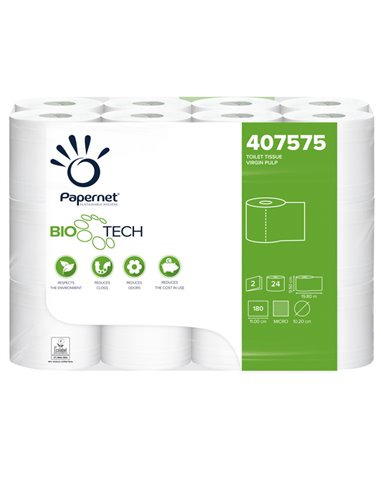 Pacco 24RT carta igienica classica 2veli 19,80mt 180 strappi BioTech Papernet 407575