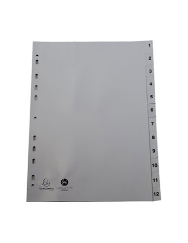 Intercalare numerico in PP riciclato 12 tasti 1-12 grigio A4 Exacompta 1912E EXACOMPTA DIVISORI-SEPARATORI CON TASTI STAMPATI