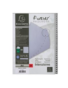Intercalare numerico in PP riciclato 31 tasti 1-31 grigio A4 Exacompta 1931E EXACOMPTA DIVISORI-SEPARATORI CON TASTI STAMPATI