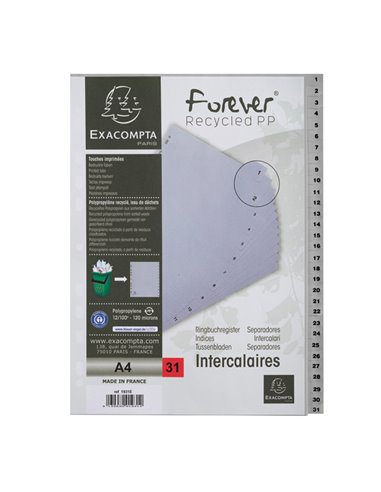 Intercalare numerico in PP riciclato 31 tasti 1-31 grigio A4 Exacompta 1931E EXACOMPTA DIVISORI-SEPARATORI CON TASTI STAMPATI