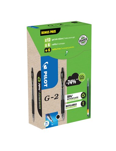 Green pack 12penne + 12 refill roller gel scatto G-2 0,7mm nero PILOT 000023 PILOT A SCATTO
