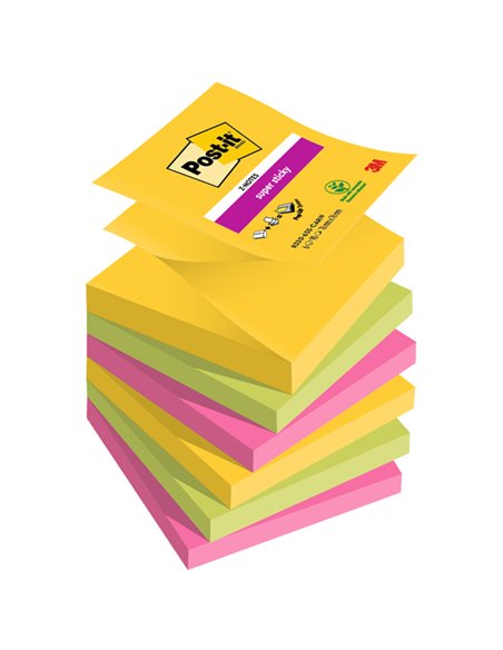 Cf. 6 Blocco 90foglietti Post-it® Super Sticky Z-Notes 76x76mm R330-6SS-CARN 7100263205 POST-IT BLOCCHI ADESIVI-DISPENSER