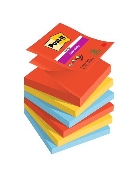Cf. 6pz blocco 90foglietti Post-it® Super Sticky Z-Notes 76x76mm R330-6SS-PLAY 7100258797 POST-IT BLOCCHI ADESIVI-DISPENSER