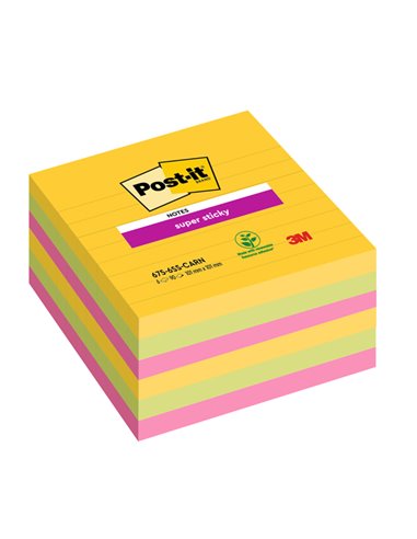 Cf. 6pz blocco 90fg. Post-it®Super Sticky 101x101mm righe Carnival 675-6SS-CARN 7100234516