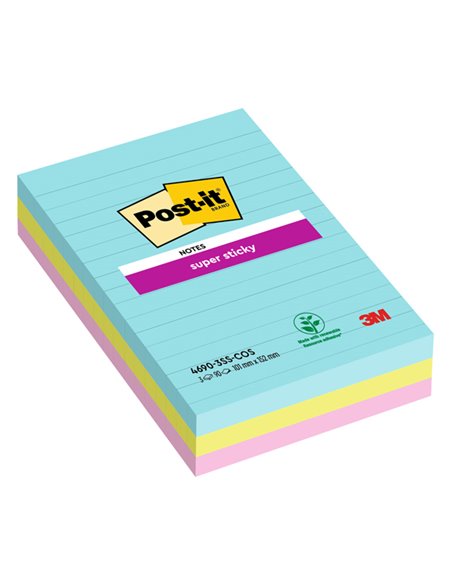 Cf. 3pz blocco 90fg. Post-it® Super Sticky RIGHE 101x152mm 4690-SS3COS Cosmic 7100234251 POST-IT BLOCCHI ADESIVI-DISPENSER