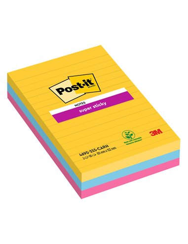 Cf.3pz blocco 90fg. Post-it®Super Sticky RIGHE 101x152mm 4690-3SS-CARN Carnival 7100234250