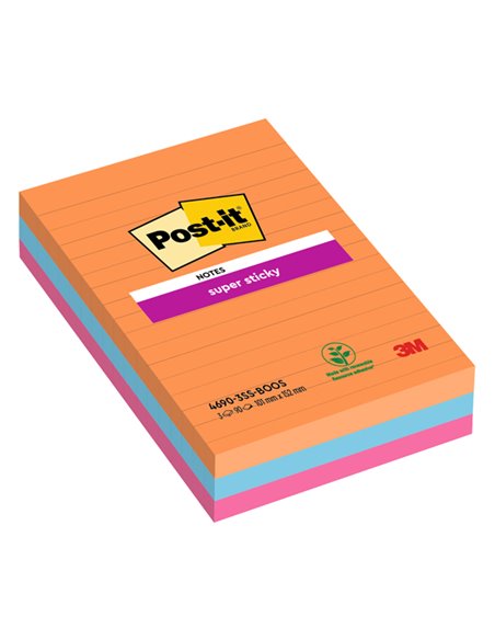 Cf. 3pz blocco 90fg. Post-it® Super Sticky RIGHE 101x152mm 4690-3SS-BOOS Boost 7100234212